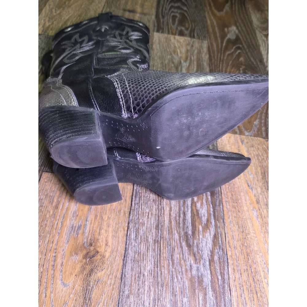 Reba McEntire Cory Black Metallic Silver Snakeskin Western Boots Womens 6M - Picture 3 of 4